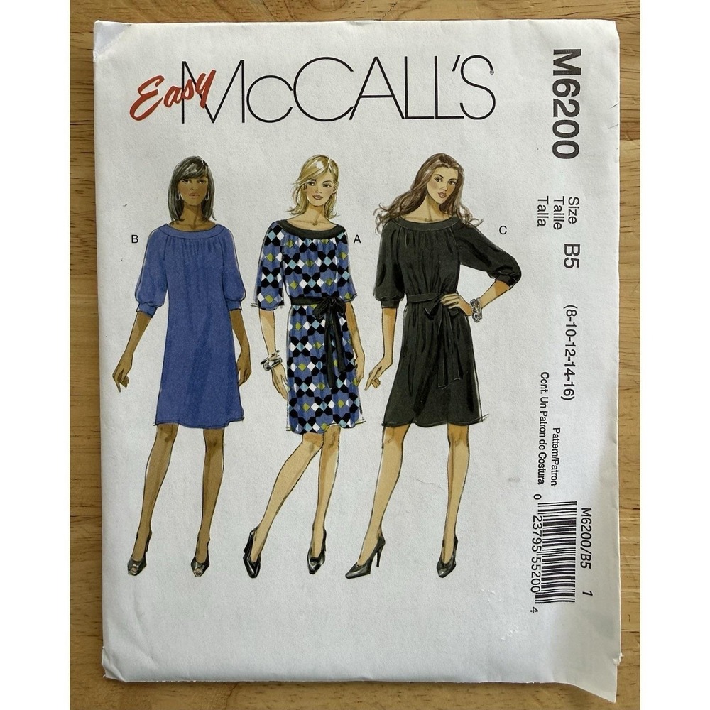 McCall's Pattern 6200 Straight Dress Gathered Neckband & Belt Pattern Size‎ 8-16